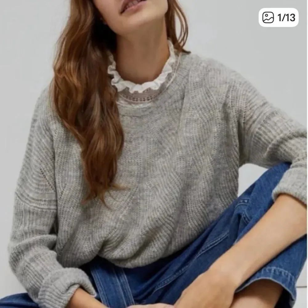Anthropologie Keely Cable Knit Lightweight Sweater Gray